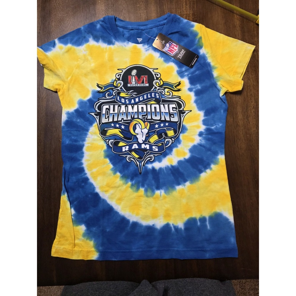 Los Angeles Rams Super Bowl LVI Champions Tie Dye Shirt Womens S NWT Fanatics